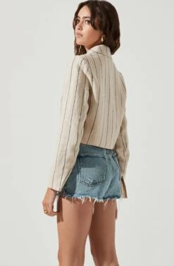 Rozette Cropped Pinstripe Jacket -Sun Gaia Dresses Shop ACT16992 TAN BLACK 4