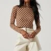 Izzy Checkered Long Sleeve Top 2 Izzy Checkered Long Sleeve Top -Sun Gaia Dresses Shop ACT17027B BROWNTAUPE 0865