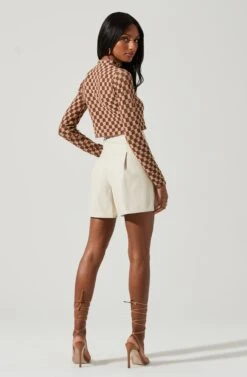 Izzy Checkered Long Sleeve Top -Sun Gaia Dresses Shop ACT17027B BROWNTAUPE 0870