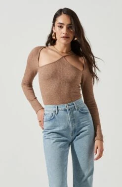 Vanowen Halter Cutout Shoulder Long Sleeve Bodysuit