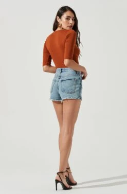 Mariona Cross Front Half Sleeve Bodysuit -Sun Gaia Dresses Shop ACT17106 RUST 3