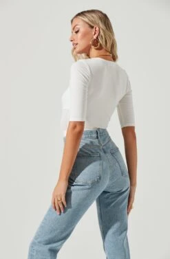 Mariona Cross Front Half Sleeve Bodysuit -Sun Gaia Dresses Shop ACT17106 WHITE 4