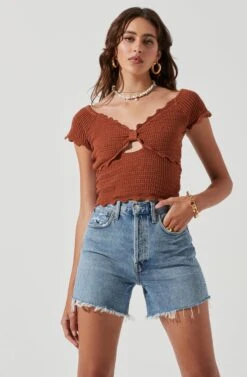 Becker Crochet Front Cutout Short Sleeve Top