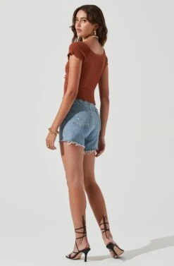 Becker Crochet Front Cutout Short Sleeve Top -Sun Gaia Dresses Shop ACT17164 BROWN 1323