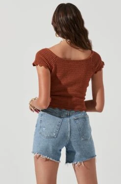 Becker Crochet Front Cutout Short Sleeve Top -Sun Gaia Dresses Shop ACT17164 BROWN 1327