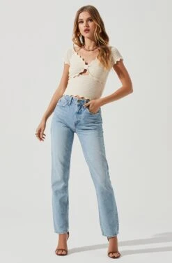 Becker Crochet Front Cutout Short Sleeve Top -Sun Gaia Dresses Shop ACT17164 CREAM 1155