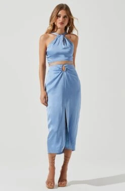 Robin Tie Waist Cutout Midi Skirt -Sun Gaia Dresses Shop ACT17181 BLUE 0807