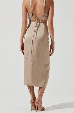 Robin Tie Waist Cutout Midi Skirt -Sun Gaia Dresses Shop ACT17181 KHAKI 1947