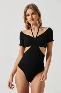 Monterey Halter Neck Cutout Bodysuit -Sun Gaia Dresses Shop ACT17210 BLACK 1236