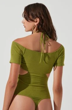 Monterey Halter Neck Cutout Bodysuit -Sun Gaia Dresses Shop ACT17210 OLIVEGREEN 1543