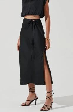 Riva Tie Waist Midi Skirt -Sun Gaia Dresses Shop ACT17218 BLACK 1140