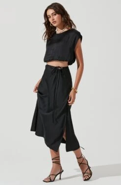 Riva Tie Waist Midi Skirt -Sun Gaia Dresses Shop ACT17218 BLACK 1144