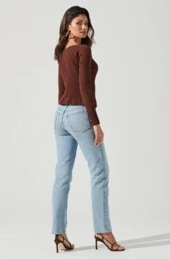 Angelique Ribbed Knit Chain Detail Cardigan -Sun Gaia Dresses Shop ACT17337 BROWN 0112