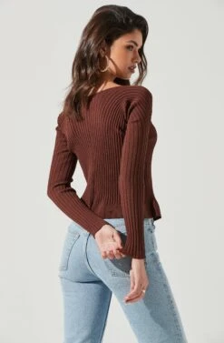 Angelique Ribbed Knit Chain Detail Cardigan -Sun Gaia Dresses Shop ACT17337 BROWN 0116