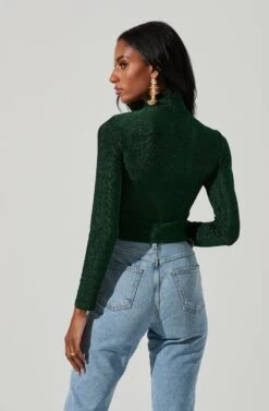 Crane Metallic Cutout Long Sleeve Top -Sun Gaia Dresses Shop ACT17378 GREENMETALLIC 4