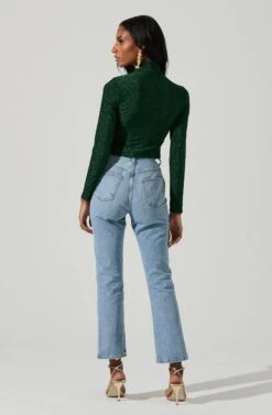 Crane Metallic Cutout Long Sleeve Top -Sun Gaia Dresses Shop ACT17378 GREENMETALLIC 5