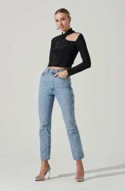 Crane Metallic Cutout Long Sleeve Top -Sun Gaia Dresses Shop ACT17378 MIDNIGHTMETALLIC 1