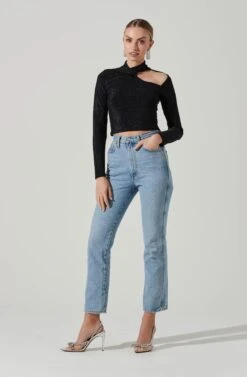 Crane Metallic Cutout Long Sleeve Top -Sun Gaia Dresses Shop ACT17378 MIDNIGHTMETALLIC 2