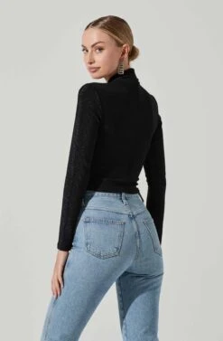 Crane Metallic Cutout Long Sleeve Top -Sun Gaia Dresses Shop ACT17378 MIDNIGHTMETALLIC 5