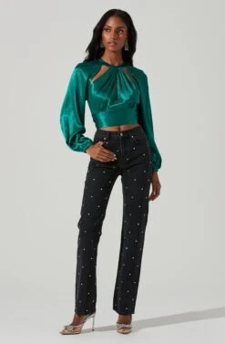 Idara Satin Open Back Top -Sun Gaia Dresses Shop ACT17466 GREEN 2