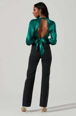 Idara Satin Open Back Top -Sun Gaia Dresses Shop ACT17466 GREEN 6