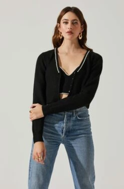 Melissa Pearl Embellished Cardigan Sweater -Sun Gaia Dresses Shop ACT17475P BLACK 4