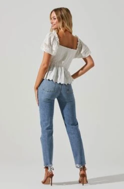 Amoura Eyelet Puff Sleeve Top -Sun Gaia Dresses Shop ACT17481 WHITE 4