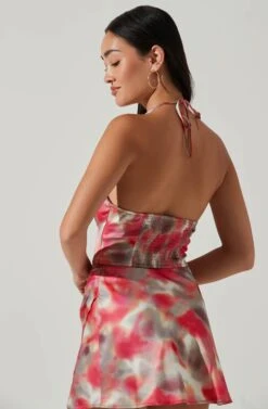 Triana Abstract Print Halter Crop Top -Sun Gaia Dresses Shop ACT17561 REDCORALABSTRACT 3