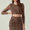 Louisa Floral Long Sleeve Open Back Crop Top -Sun Gaia Dresses Shop ACT17568 BLACKORANGEMULTI 4