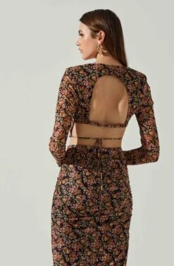 Louisa Floral Long Sleeve Open Back Crop Top -Sun Gaia Dresses Shop ACT17568 BLACKORANGEMULTI 5