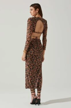 Louisa Floral Long Sleeve Open Back Crop Top -Sun Gaia Dresses Shop ACT17568 BLACKORANGEMULTI 6