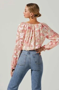 Kamari Floral Burnout Long Sleeve Top 11 Kamari Floral Burnout Long Sleeve Top -Sun Gaia Dresses Shop ACT17601 PINKBURNOUT 4