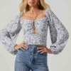 Tavira Floral Halter Neck Long Sleeve Top -Sun Gaia Dresses Shop ACT17602 WHITEBLUEDITSY 2