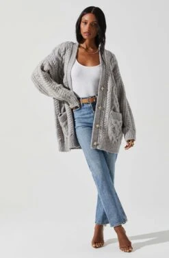 Charli Cable Knit Oversized Cardigan Sweater -Sun Gaia Dresses Shop ACT17626 GRAY 2