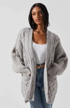 Charli Cable Knit Oversized Cardigan Sweater -Sun Gaia Dresses Shop ACT17626 GRAY 4