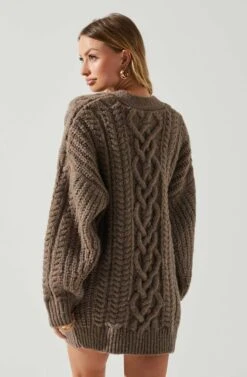 Charli Cable Knit Oversized Cardigan Sweater -Sun Gaia Dresses Shop ACT17626 MOCHA 5
