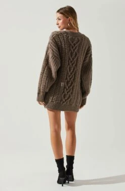 Charli Cable Knit Oversized Cardigan Sweater -Sun Gaia Dresses Shop ACT17626 MOCHA 6