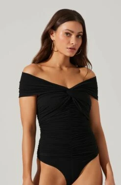 Cornelia Ruched Off Shoulder Bodysuit -Sun Gaia Dresses Shop ACT17694 BLACK 1 15