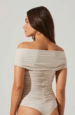 Cornelia Ruched Off Shoulder Bodysuit -Sun Gaia Dresses Shop ACT17694 CREAM 1 4