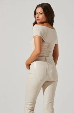 Cornelia Ruched Off Shoulder Bodysuit -Sun Gaia Dresses Shop ACT17694 CREAM 1 5