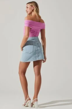 Cornelia Ruched Off Shoulder Bodysuit -Sun Gaia Dresses Shop ACT17694 PINK 6