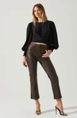 Wrenley Twist Front Puff Sleeve Top -Sun Gaia Dresses Shop ACT17827 BLACK 1