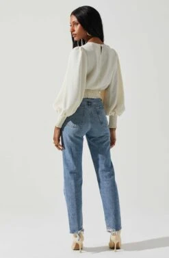 Wrenley Twist Front Puff Sleeve Top -Sun Gaia Dresses Shop ACT17827 CREAM 5