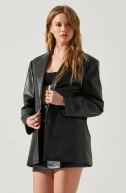 Ezra Faux Leather Oversized Blazer 10 Ezra Faux Leather Oversized Blazer -Sun Gaia Dresses Shop ACT17828 BLACK 2