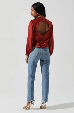 Veronica Satin Cutout Top 24 Veronica Satin Cutout Top -Sun Gaia Dresses Shop ACT17833S RUST 6