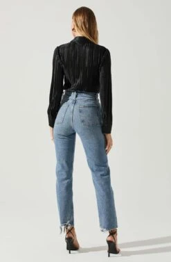 Laurel Satin Pleated Long Sleeve Top -Sun Gaia Dresses Shop ACT17840P BLACK 6