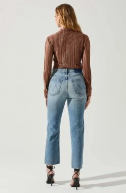 Laurel Satin Pleated Long Sleeve Top -Sun Gaia Dresses Shop ACT17840P BROWN 5