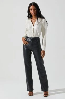 Laurel Satin Pleated Long Sleeve Top -Sun Gaia Dresses Shop ACT17840P CREAM 3