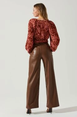 Pernilla Pleated Floral Puff Sleeve Top -Sun Gaia Dresses Shop ACT17858C RUSTFLORAL 6