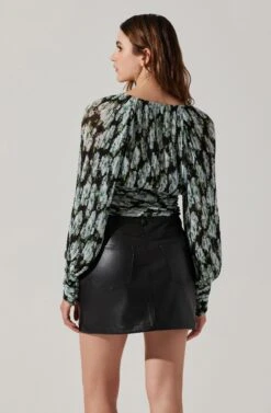 Pernilla Pleated Floral Puff Sleeve Top -Sun Gaia Dresses Shop ACT17858 BLACKFLORAL 6